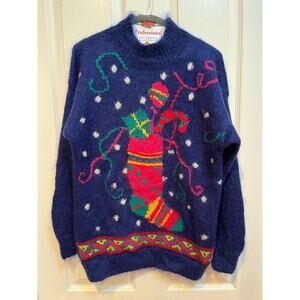 Casual Corner Ugly Christmas Sweater Mohair Blue Womens Small Vintage